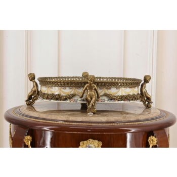 Biała Porcelanowa Patera 4 Anioły - Porcelana + Brąz Anioł Amor - Sygnowana