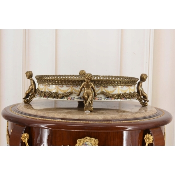 Biała Porcelanowa Patera 4 Anioły - Porcelana + Brąz Anioł Amor - Sygnowana