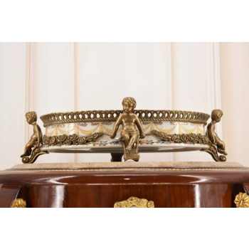Biała Porcelanowa Patera 4 Anioły - Porcelana + Brąz Anioł Amor - Sygnowana