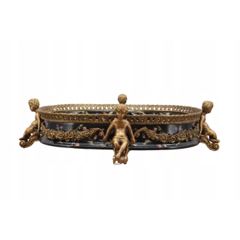 Czarna Porcelanowa Patera 4 Anioły - Porcelana + Brąz Anioł Amor - Sygn