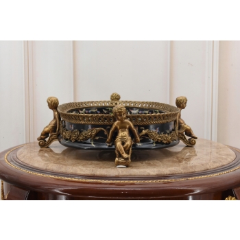 Czarna Porcelanowa Patera 4 Anioły - Porcelana + Brąz Anioł Amor - Sygn