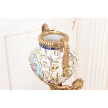 Porcelanowa Amfora - Puchar Waza - Porcelana + Brąz - Nimfy Kwiaty - Ozdoba