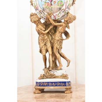 Porcelanowa Amfora - Puchar Waza - Porcelana + Brąz - Nimfy Kwiaty - Ozdoba