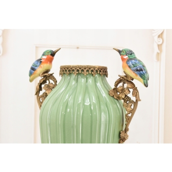 Porcelanowy Rajski Wazon - Dwa Kolibry - Puchar Waza Amfora Porcelana Brąz