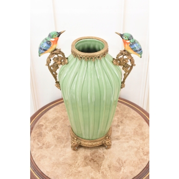 Porcelanowy Rajski Wazon - Dwa Kolibry - Puchar Waza Amfora Porcelana Brąz