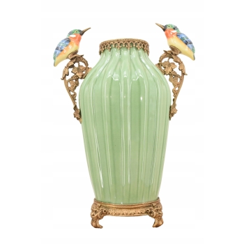 Porcelanowy Rajski Wazon - Dwa Kolibry - Puchar Waza Amfora Porcelana Brąz