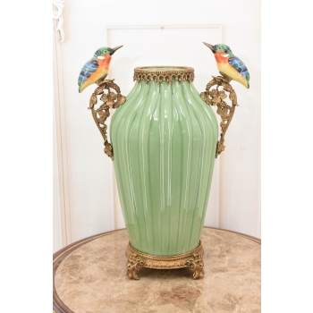 Porcelanowy Rajski Wazon - Dwa Kolibry - Puchar Waza Amfora Porcelana Brąz