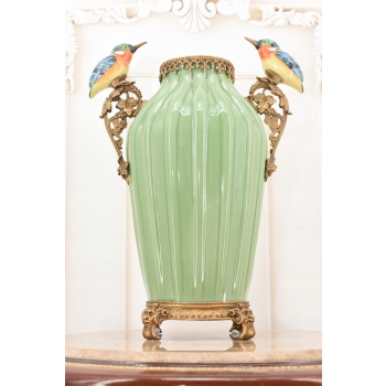 Porcelanowy Rajski Wazon - Dwa Kolibry - Puchar Waza Amfora Porcelana Brąz