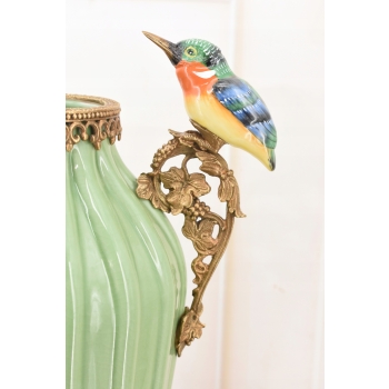 Porcelanowy Rajski Wazon - Dwa Kolibry - Puchar Waza Amfora Porcelana Brąz