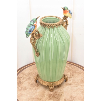 Porcelanowy Rajski Wazon - Dwa Kolibry - Puchar Waza Amfora Porcelana Brąz