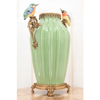 Porcelanowy Rajski Wazon - Dwa Kolibry - Puchar Waza Amfora Porcelana Brąz