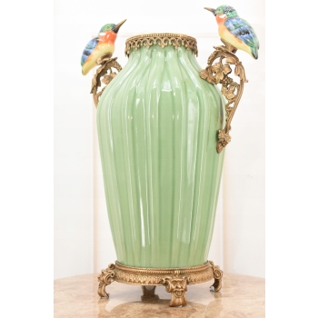 Porcelanowy Rajski Wazon - Dwa Kolibry - Puchar Waza Amfora Porcelana Brąz