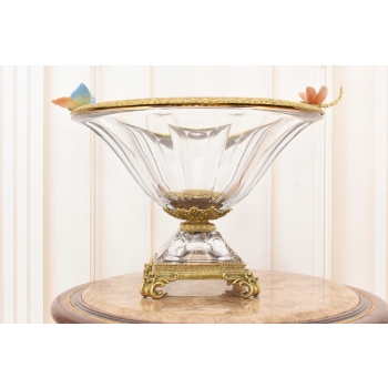 Kryształowa Patera Okuta Brązem - Ważki - Szklana Misa Owocnik - Francja