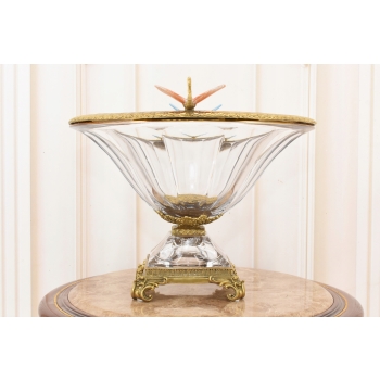 Kryształowa Patera Okuta Brązem - Ważki - Szklana Misa Owocnik - Francja