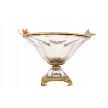 Kryształowa Patera Okuta Brązem - Ważki - Szklana Misa Owocnik - Francja