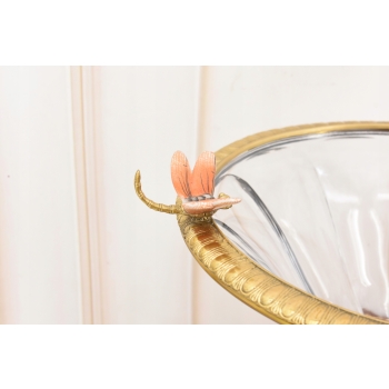 Kryształowa Patera Okuta Brązem - Ważki - Szklana Misa Owocnik - Francja