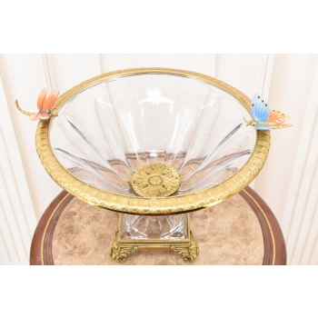 Kryształowa Patera Okuta Brązem - Ważki - Szklana Misa Owocnik - Francja