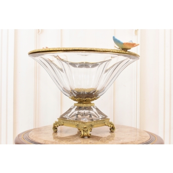 Kryształowa Patera Okuta Brązem - Ważki - Szklana Misa Owocnik - Francja