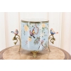 Niebieska Porcelanowa Misa - Waza Owocnik - Ptaki Kwiaty - Porcelana + Brąz