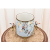 Niebieska Porcelanowa Misa - Waza Owocnik - Ptaki Kwiaty - Porcelana + Brąz