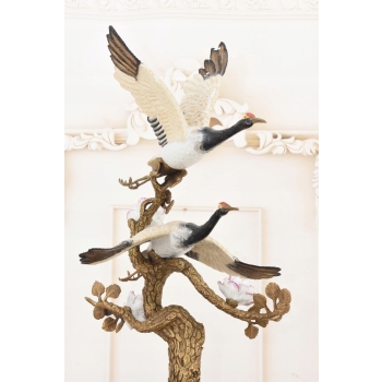 Dwa Żurawie w Locie - Ptaki Kwiaty - Figura Porcelanowa - Porcelana + Brąz
