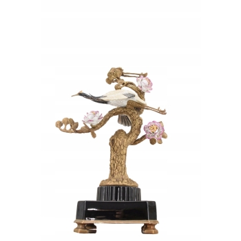 Dwa Żurawie w Locie - Ptaki Kwiaty - Figura Porcelanowa - Porcelana + Brąz