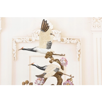 Dwa Żurawie w Locie - Ptaki Kwiaty - Figura Porcelanowa - Porcelana + Brąz