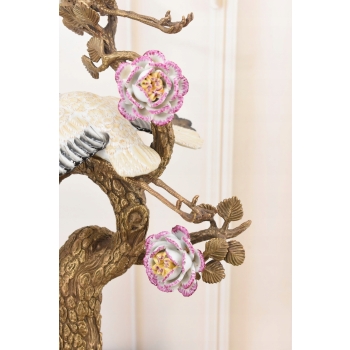 Dwa Żurawie w Locie - Ptaki Kwiaty - Figura Porcelanowa - Porcelana + Brąz