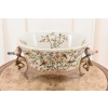 Biała Porcelanowa Patera - Ptaki i Kwiaty - Porcelana + Brąz - Ozdoba