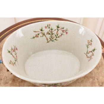 Biała Porcelanowa Patera - Ptaki i Kwiaty - Porcelana + Brąz - Ozdoba