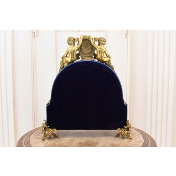 Kobaltowy Zegar Porcelanowy - Bogato Zdobiony - Porcelana + Brąz Kominkowy