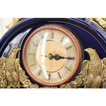 Kobaltowy Zegar Porcelanowy - Bogato Zdobiony - Porcelana + Brąz Kominkowy