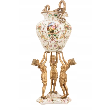 Porcelanowa Amfora - Trzy Nimfy - Puchar Waza - Porcelana + Brąz - Ozdoba