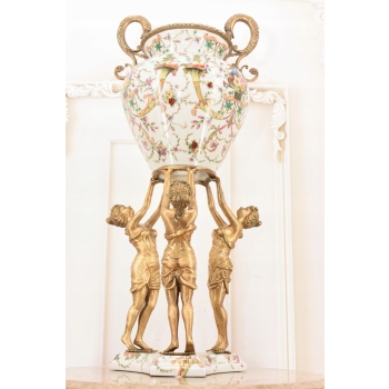 Porcelanowa Amfora - Trzy Nimfy - Puchar Waza - Porcelana + Brąz - Ozdoba