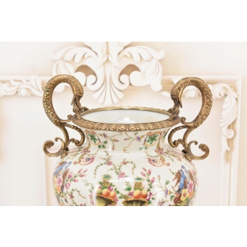 Porcelanowa Amfora - Trzy Nimfy - Puchar Waza - Porcelana + Brąz - Ozdoba