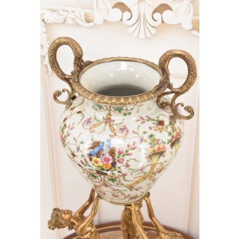 Porcelanowa Amfora - Trzy Nimfy - Puchar Waza - Porcelana + Brąz - Ozdoba