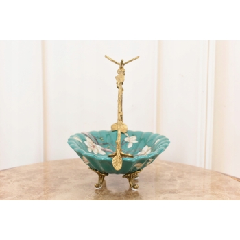 Porcelanowy Niebieski Koszyk - Koszyczek Patera Owocnik - Porcelana + Brąz