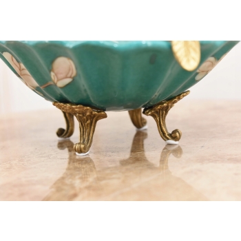 Porcelanowy Niebieski Koszyk - Koszyczek Patera Owocnik - Porcelana + Brąz