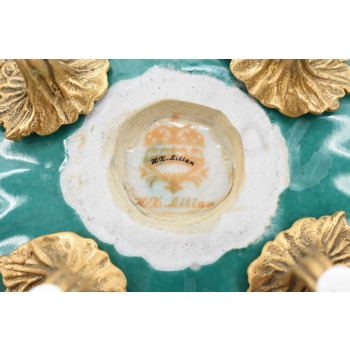 Porcelanowy Niebieski Koszyk - Koszyczek Patera Owocnik - Porcelana + Brąz