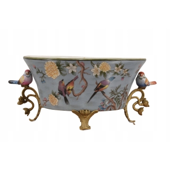 Niebieska Porcelanowa Waza Misa - Kolorowe Ptaki - Sygnowana - Dekoracja