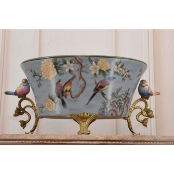 Niebieska Porcelanowa Waza Misa - Kolorowe Ptaki - Sygnowana - Dekoracja