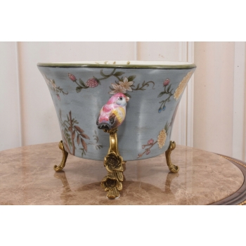Niebieska Porcelanowa Waza Misa - Kolorowe Ptaki - Sygnowana - Dekoracja
