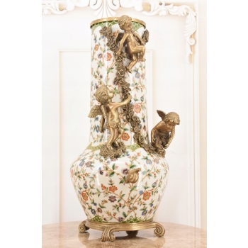 Porcelanowy Wazon Trzy Anioły - Amory Kwiaty - Amfora Puchar Porcelana Brąz