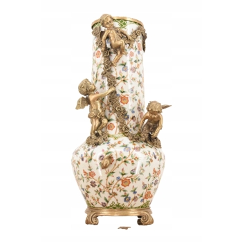 Porcelanowy Wazon Trzy Anioły - Amory Kwiaty - Amfora Puchar Porcelana Brąz
