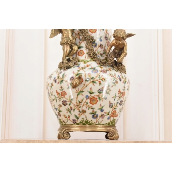 Porcelanowy Wazon Trzy Anioły - Amory Kwiaty - Amfora Puchar Porcelana Brąz