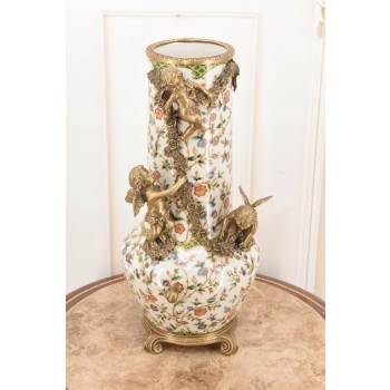 Porcelanowy Wazon Trzy Anioły - Amory Kwiaty - Amfora Puchar Porcelana Brąz