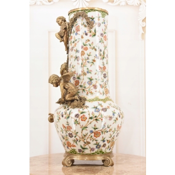 Porcelanowy Wazon Trzy Anioły - Amory Kwiaty - Amfora Puchar Porcelana Brąz