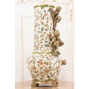 Porcelanowy Wazon Trzy Anioły - Amory Kwiaty - Amfora Puchar Porcelana Brąz