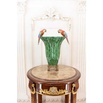 Malachitowy Porcelanowy Wazon - Kolorowe Papugi - Amfora - Porcelana Brąz