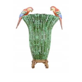 Malachitowy Porcelanowy Wazon - Kolorowe Papugi - Amfora - Porcelana Brąz